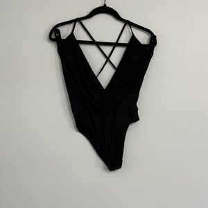 Black Strappy Deep V-Neck Backless Bodysuit